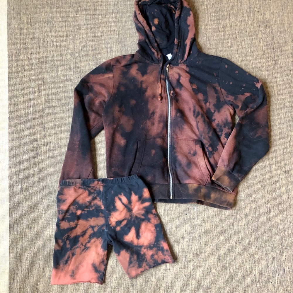 Bleached Oversized Hoodie and Biker Short Set